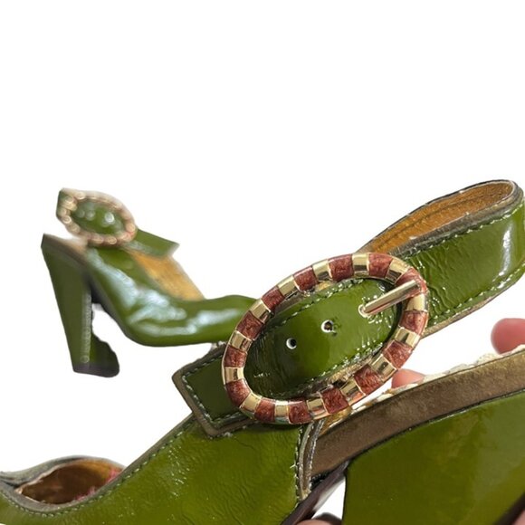 Naughty Monkey heels Women's 6.5 green patent leather peep toe slingback block h - Picture 8 of 12
